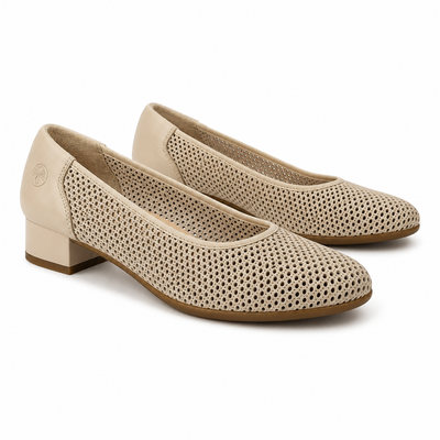 Pantofi Casual Perforate Dama Piele Naturala Bej Rieker 43459-60