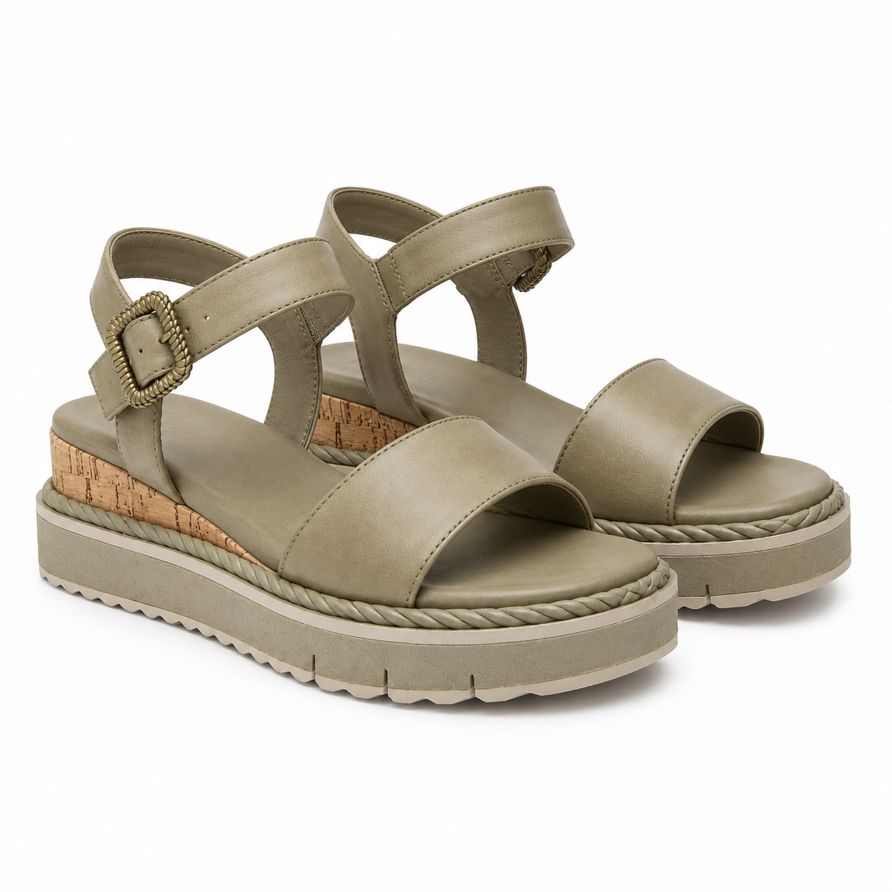 Sandale Casual Dama Piele Naturala Sage Verde Tamaris 28247-46 - cu Talpa Cork