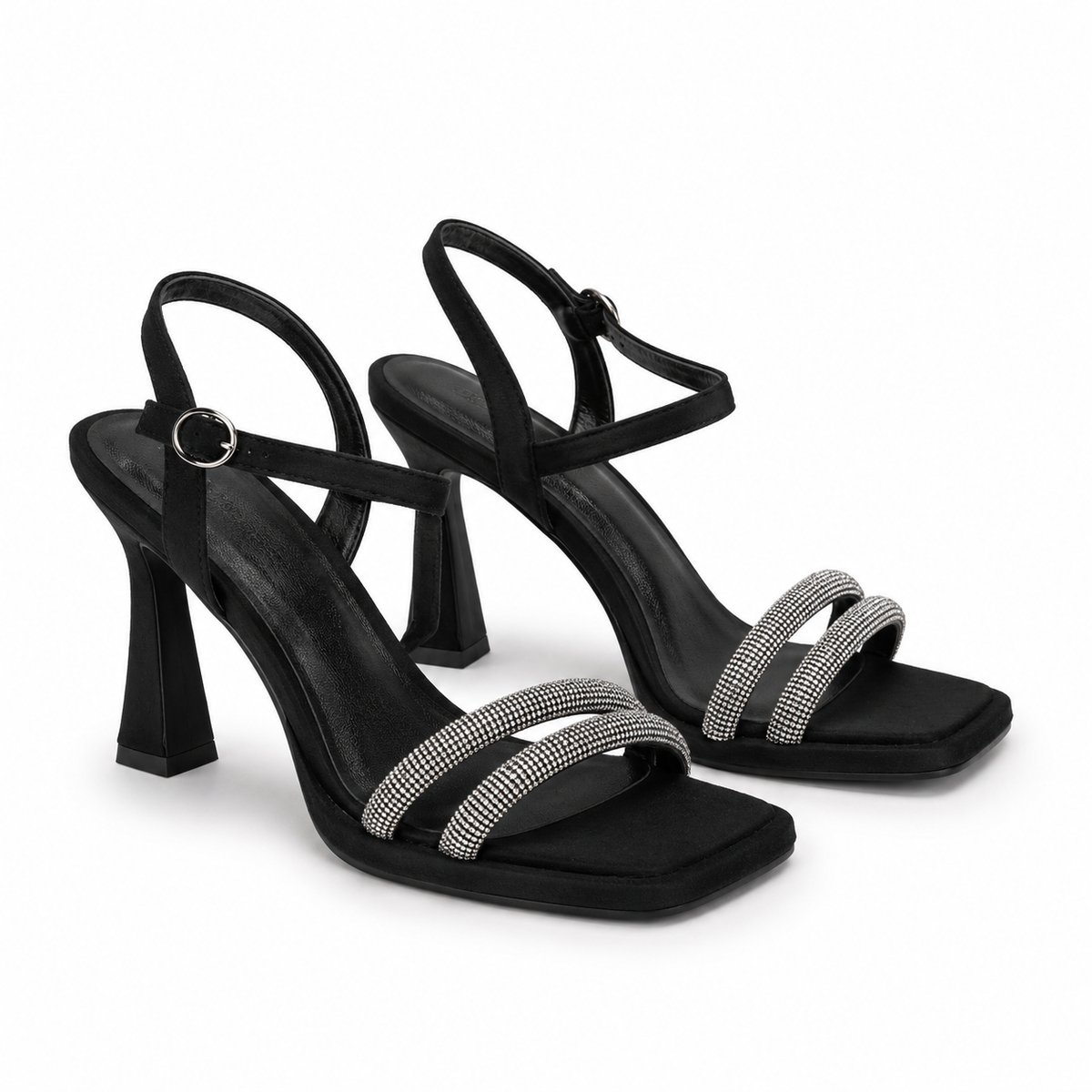 Sandale Elegante Dama Velur Negre Epica 254-V8 - cu Strass