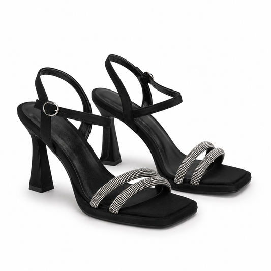 Sandale Elegante Dama Velur Negre Epica 254-V8 - cu Strass