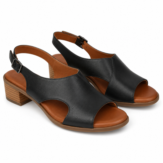 Sandale Elegante Dama Piele Naturala Negre Karisma 80017A - cu Toc Bloc Lemn