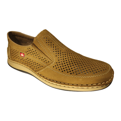 PANTOFI PERFORATI CASUAL BARBATI RIEKER 05277-64 BEJ NABUCK