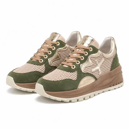 PANTOFI CASUAL DAMA DOGATI 70829 G2080-01146 BEJ + OLIVE VELUR