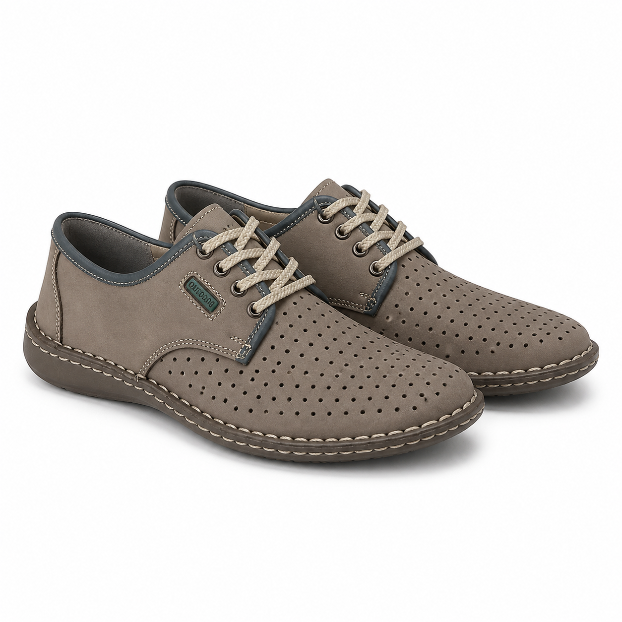 PANTOFI CASUAL PERFORATI BARBATI OTTER 9558 14-2 BEJ GREY LOTUS NUBUCK