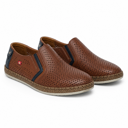 PANTOFI CASUAL PERFORATI BARBATI RIEKER B5297-24 MARO + BLEUMARIN