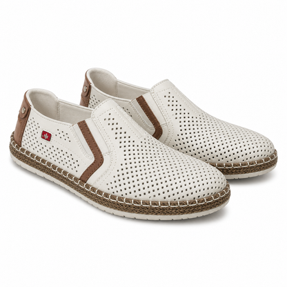 PANTOFI CASUAL PERFORATI BARBATI RIEKER B5297-80 ALBI