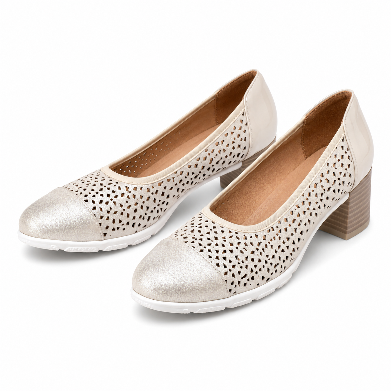 PANTOFI CASUAL PERFORATI DAMA CAPRICE 22151-42 BEJ METALIC
