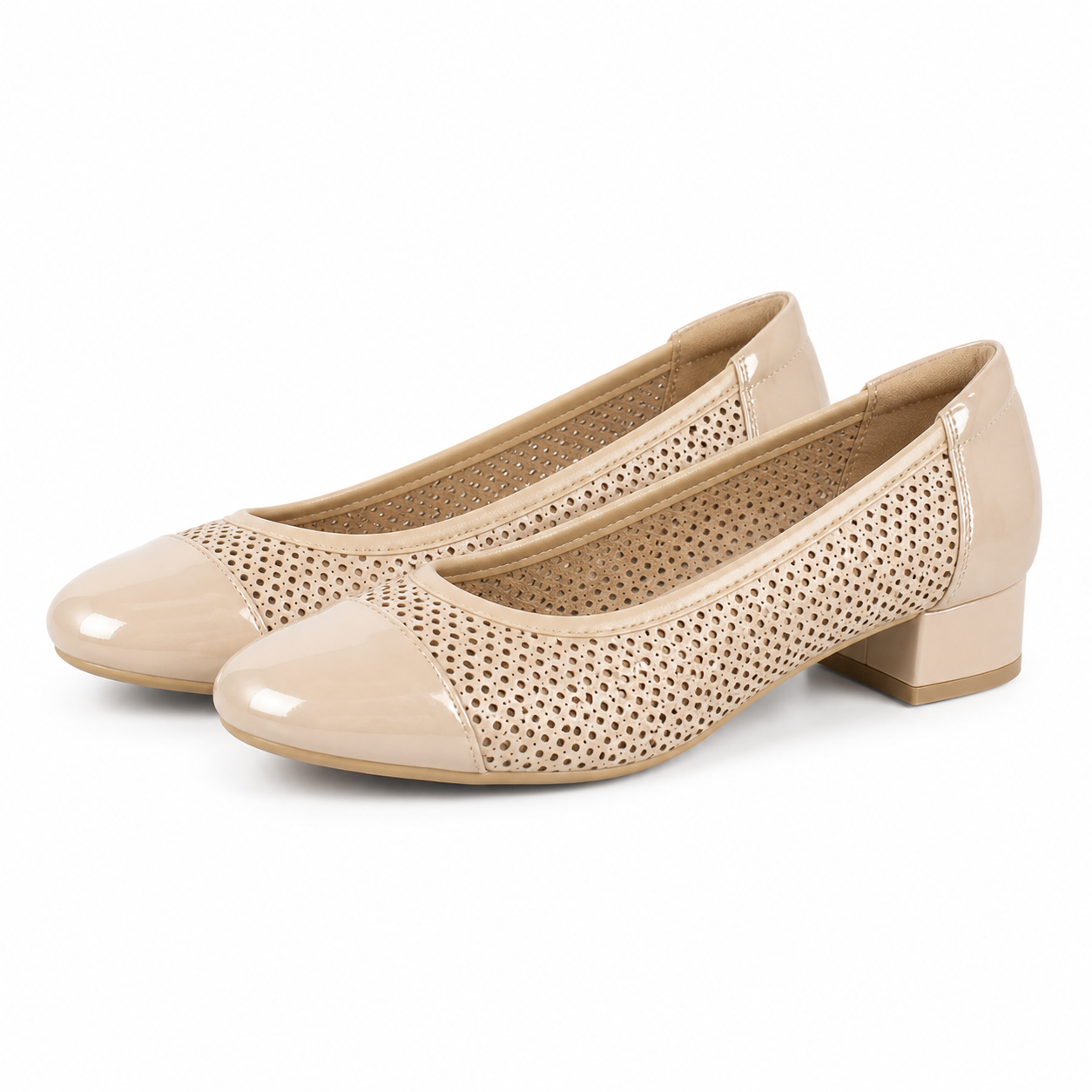 PANTOFI CASUAL PERFORATI DAMA CAPRICE 22504-44 BEJ CU LAC
