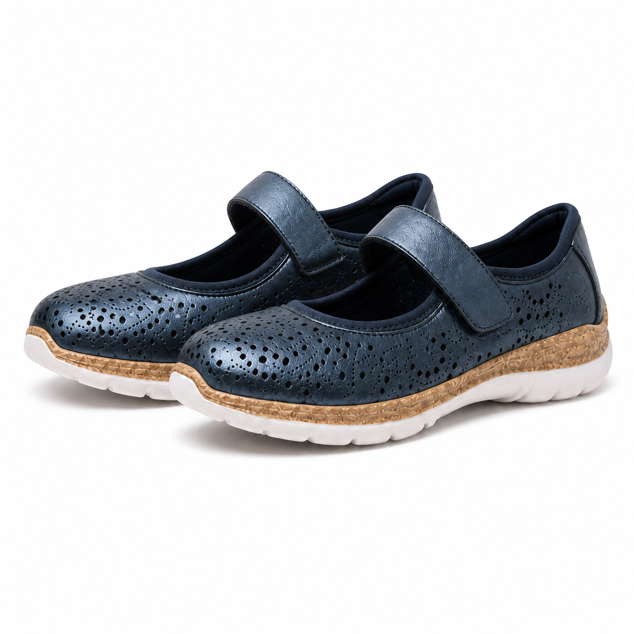 PANTOFI CASUAL PERFORATI DAMA RIEKER N4299-14 ALBASTRI