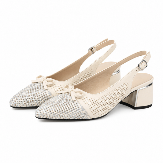PANTOFI ELEGANȚI DECUPATI DAMA DOGATI 049-563 BEJ + ARGINTII