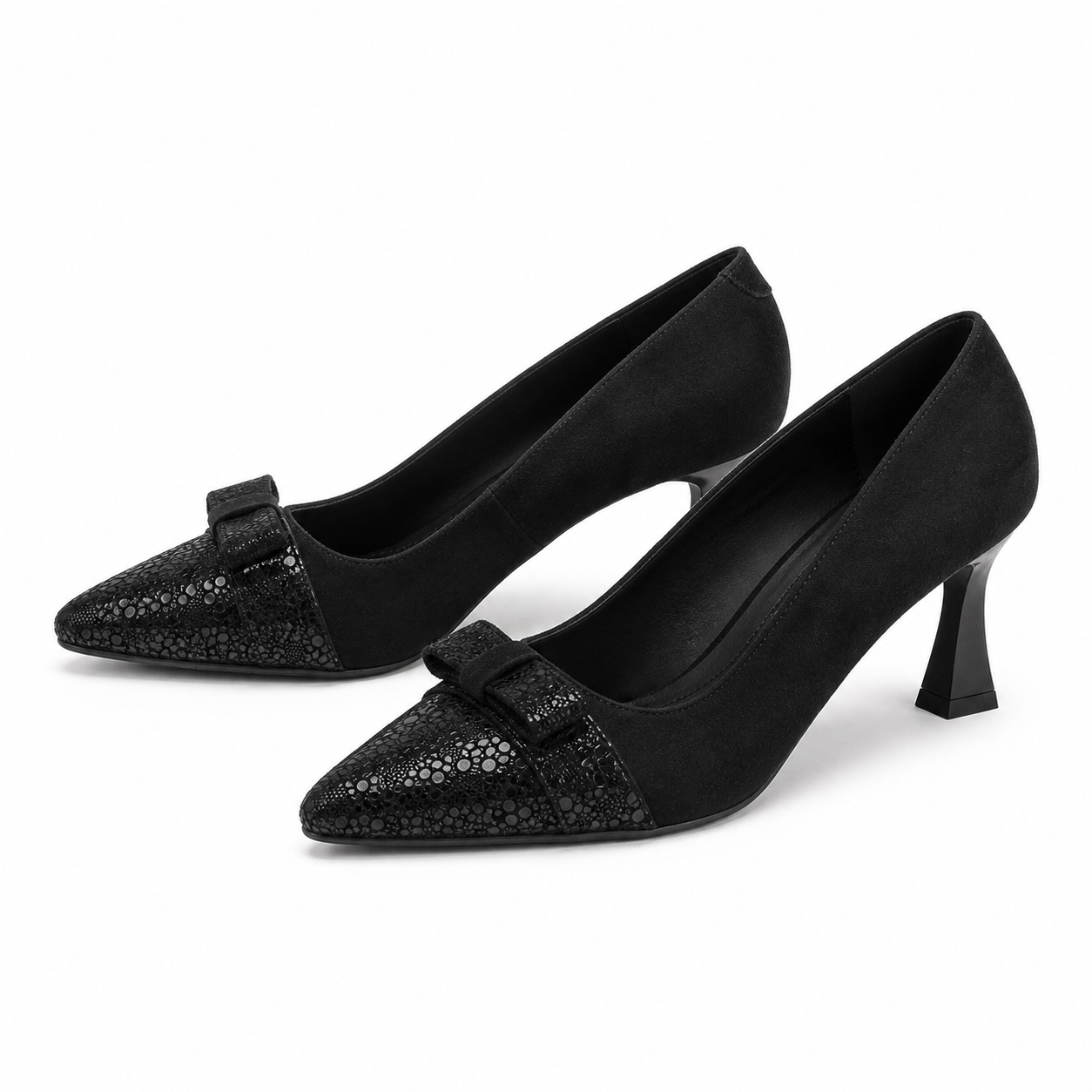 Pantofi Eleganti Damă Antonio 9420 Negru Velur + Effect - Piele Naturală Întoarsă