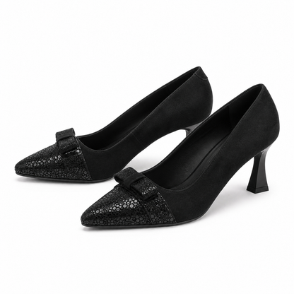 Pantofi Eleganti Damă Antonio 9420 Negru Velur + Effect - Piele Naturală Întoarsă