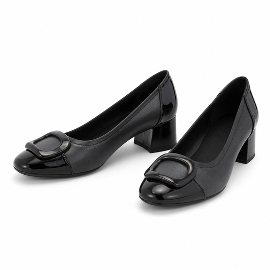 PANTOFI ELEGANTI DAMA KARISMA 60008C 51-N GRI METALIC + NEGRU LAC