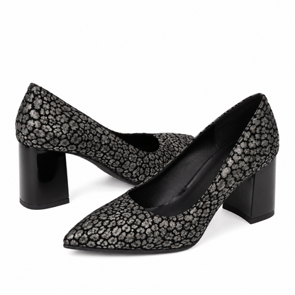 PANTOFI ELEGANTI DAMA PERLLA 470-13 NEGRI VELUR + ARGINTII