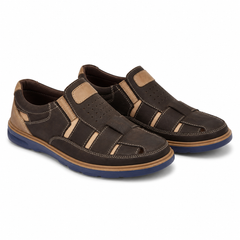 PANTOFI PERFORATI BARBATI BIO FLEX 777 MARO INCHIS + BEJ