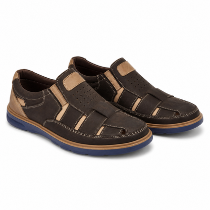 PANTOFI PERFORATI BARBATI BIO FLEX 777 MARO INCHIS + BEJ