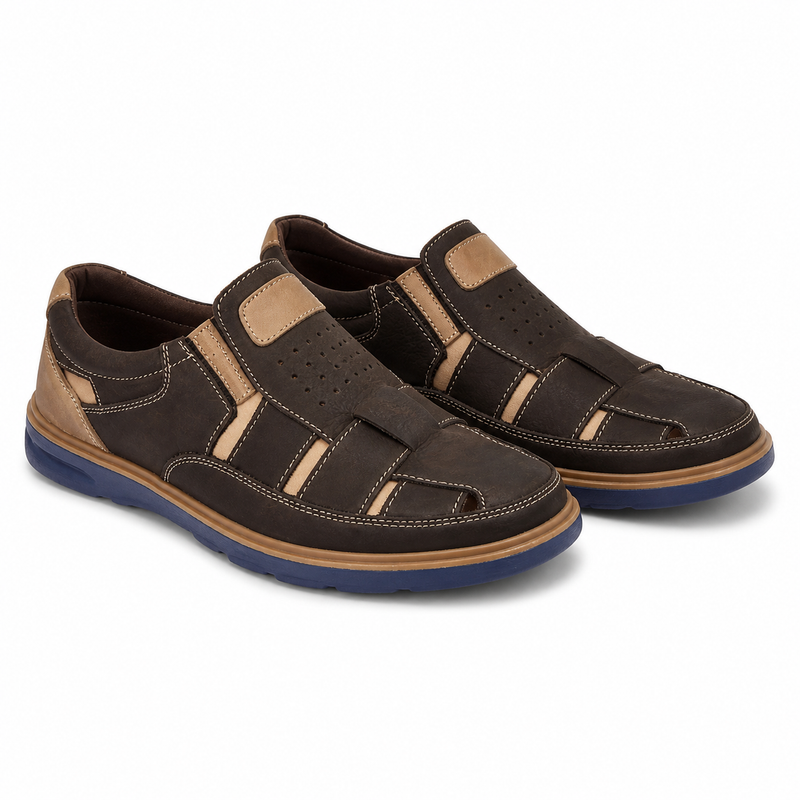 PANTOFI PERFORATI BARBATI BIO FLEX 777 MARO INCHIS + BEJ