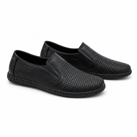 Pantofi Perforati Bărbați Otter 80005A 01-N Negru - Piele Naturală Nubuck