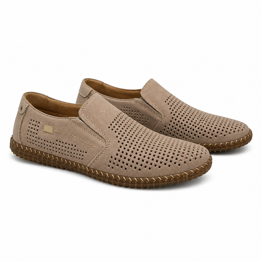 Pantofi Perforati Bărbați Otter 80005B 03-2 Bej - Piele Naturală Nubuck