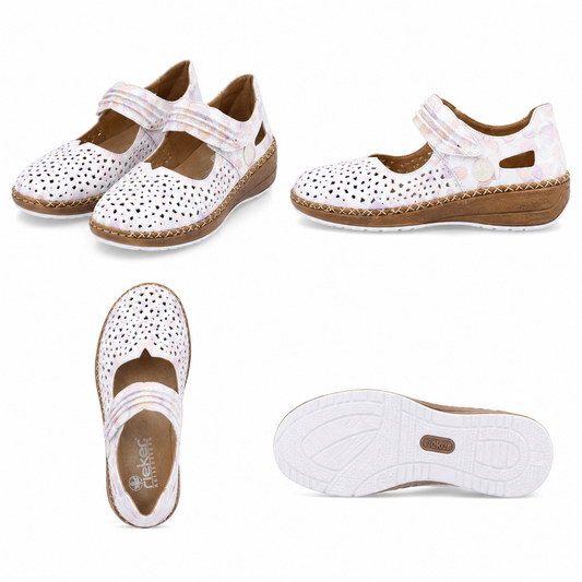 PANTOFI PERFORATI CASUAL DAMA RIEKER 41399-91 ALBI  + MULTICOLOR