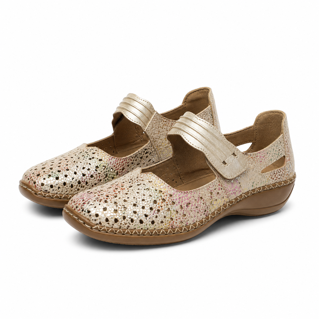 PANTOFI PERFORATI CASUAL DAMA RIEKER 41399-92 MULTICOLOR PLATIN