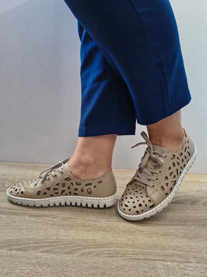 Pantofi Perforati Casual Damă Rieker M2315-60 Bej - Piele Naturală - vedere 1