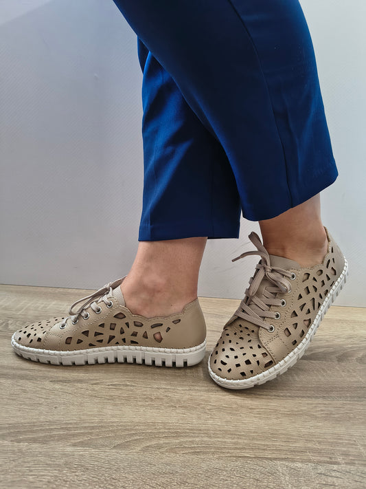Pantofi Perforati Casual Damă Rieker M2315-60 Bej - Piele Naturală - vedere 1