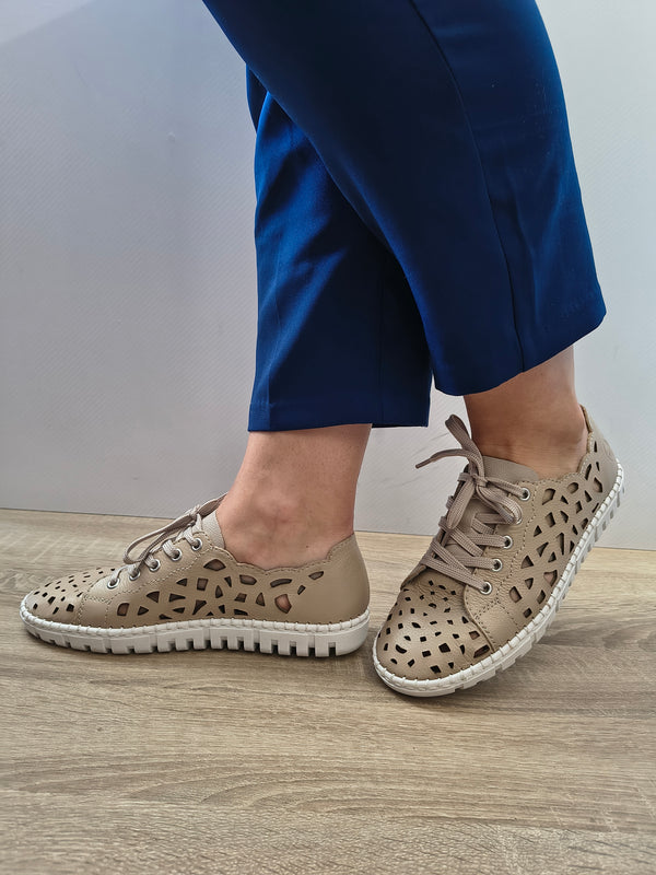 Pantofi Perforati Casual Damă Rieker M2315-60 Bej - Piele Naturală - vedere 1