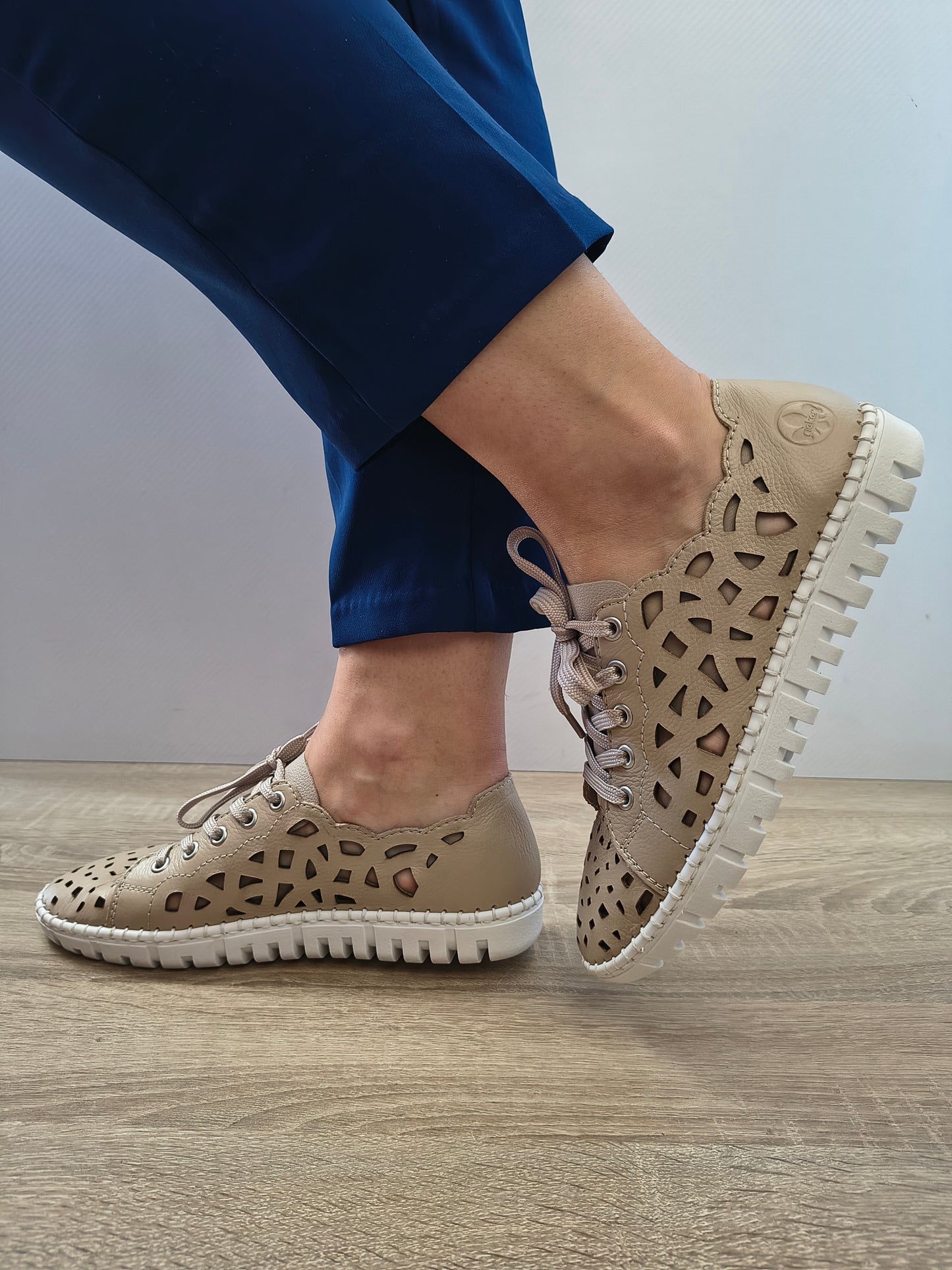 Pantofi Perforati Casual Damă Rieker M2315-60 Bej - Piele Naturală - vedere 5