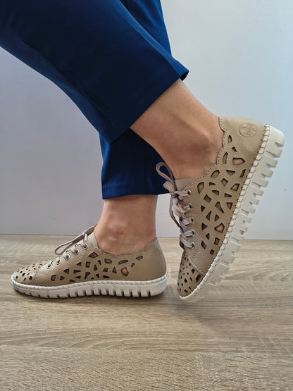 Pantofi Perforati Casual Damă Rieker M2315-60 Bej - Piele Naturală - vedere 5