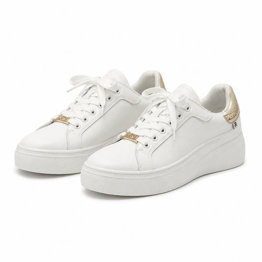 PANTOFI SPORT DAMA RIEKER W2303-80 ALBI CU AURIU