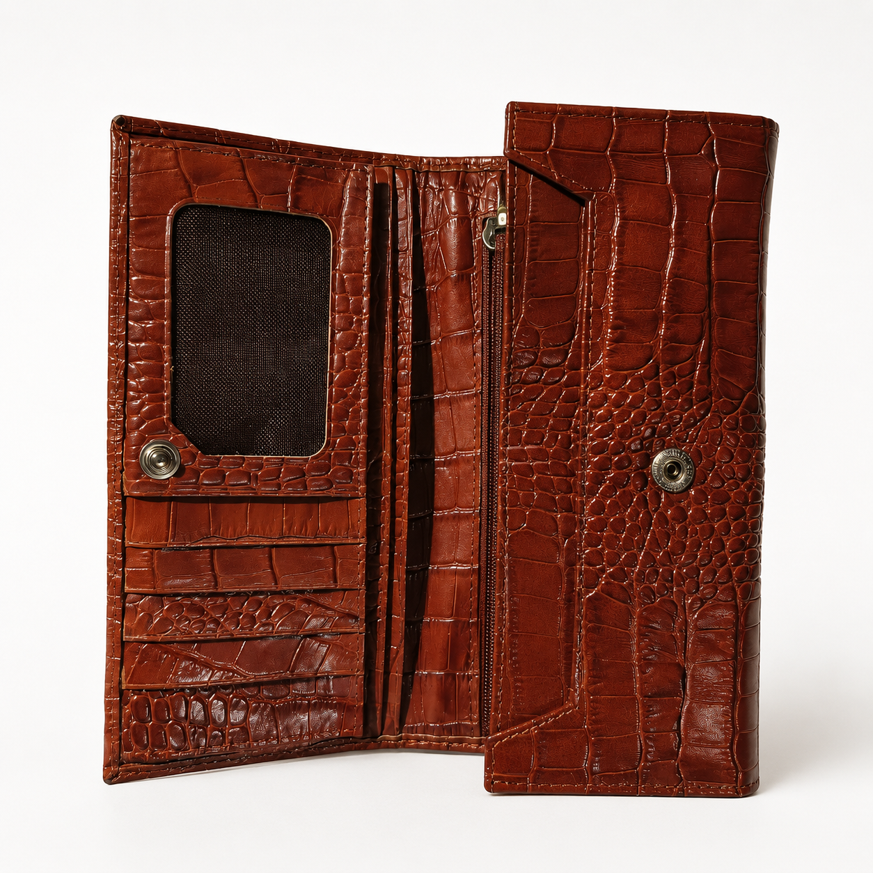 Portofel Damă Piele Maro Cognac Crocodil cu Cutie | PRO 1145-77