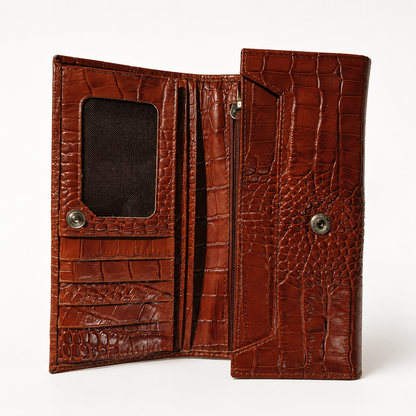 Portofel Damă Piele Maro Cognac Crocodil cu Cutie | PRO 1145-77