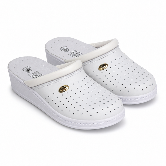 Saboți Damă Medicinali D1350 Alb – Piele Naturală