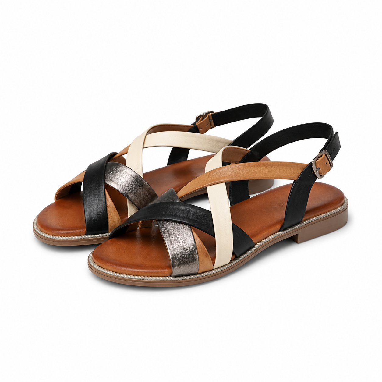 SANDALE CASUAL DAMA DOGATI 059 A406 NEGRE CU BEJ SI BRONZE