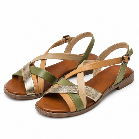 SANDALE CASUAL DAMA DOGATI 059 A406 OLIVE CU BEJ SI AURIU
