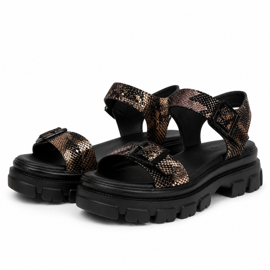Sandale Casual Damă Karisma 60002C 07-I Negru/Bronze - Piele Naturală