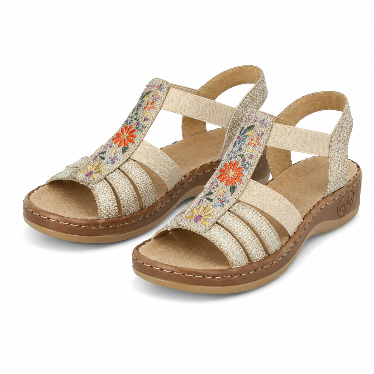 SANDALE CASUAL DAMA RIEKER 60808-60 BEJ + FLORAL