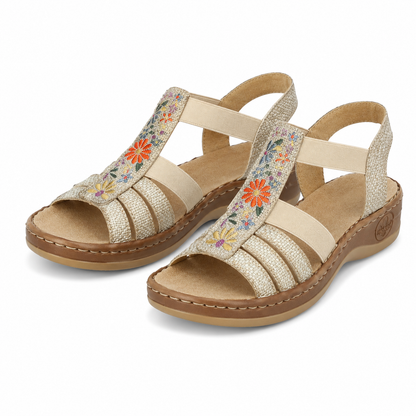 SANDALE CASUAL DAMA RIEKER 60808-60 BEJ + FLORAL