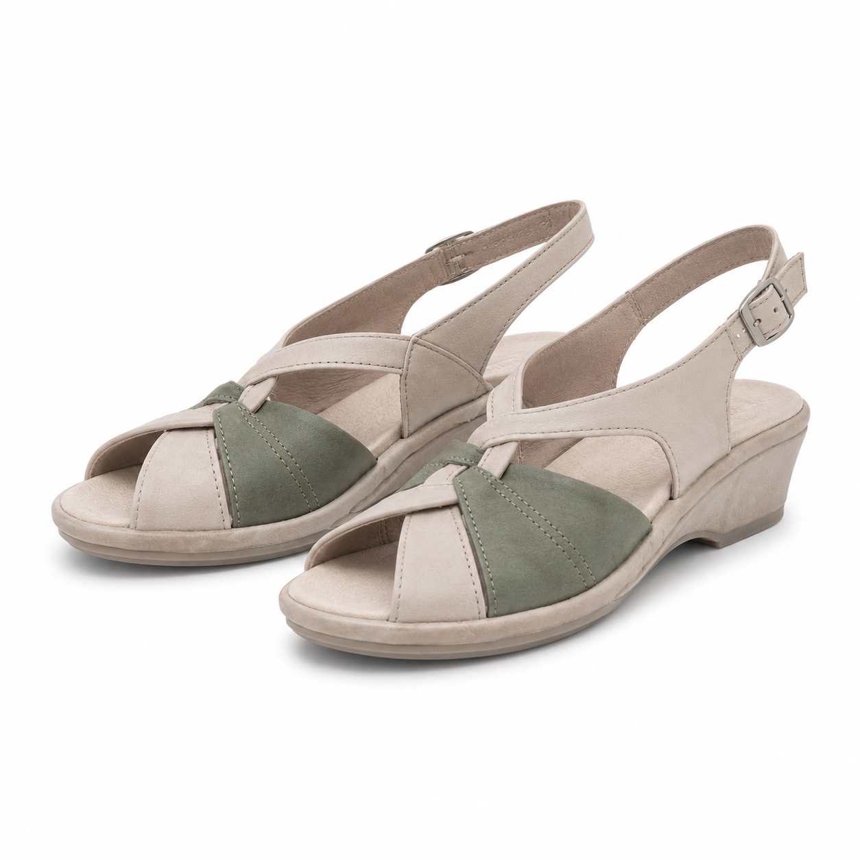 SANDALE CASUAL DAMA SUAVE 0065T ROMA 97-N BEJ CU VERDE