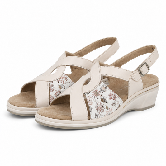 SANDALE CASUAL DAMA SUAVE 0264PT ROMA 52-N BEJ + FLORAL