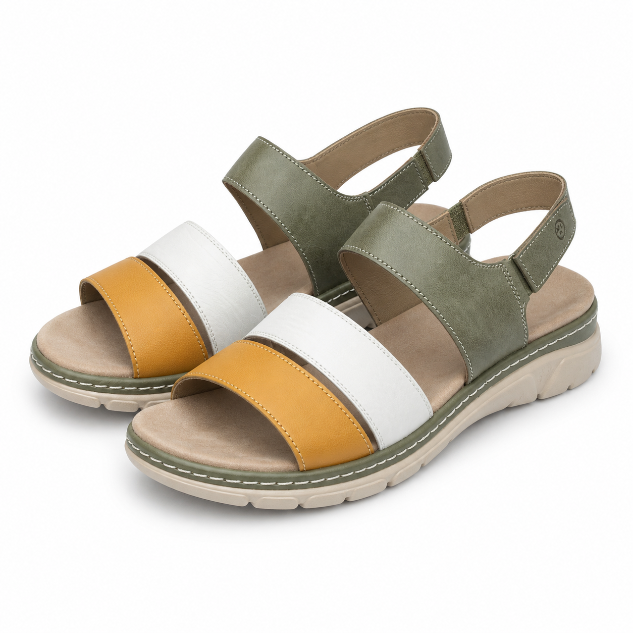 SANDALE CASUAL DAMA SUAVE 12511T MOSTAR 40-N KAKI + ALB + GALBEN