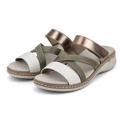 SANDALE CASUAL DAMA SUAVE 18008T AZORES 17-N KAKI + ALB + BRONZE