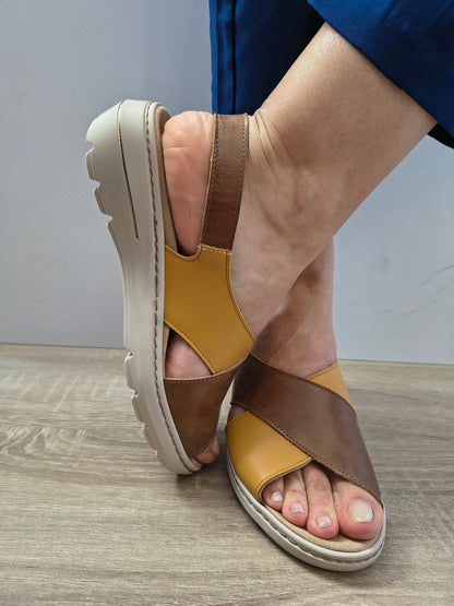 Sandale Casual Damă Suave 20008T Maro + Galben - Piele Naturală - vedere 4
