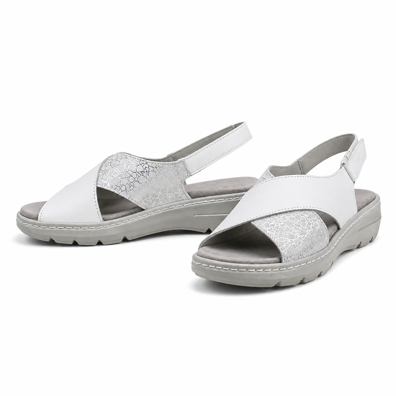 Sandale Casual Damă Suave SU20008T Alb + Argintiu - Piele Naturală