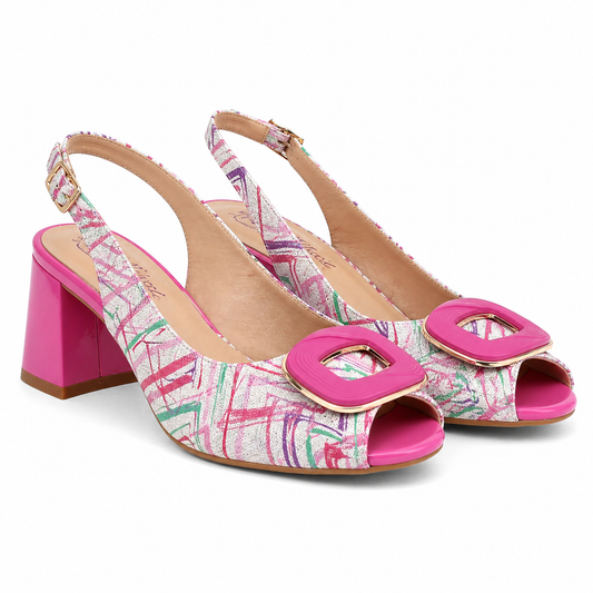 SANDALE ELEGANTE DAMA EPICA 40056E 81-I ARGINTII CU FUXIA
