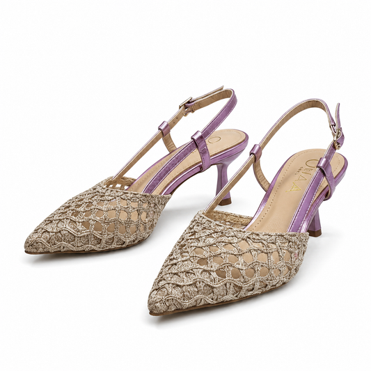 Sandale Elegante Damă Epica D2506-22 J1-Z Bej + Lila - Textil + Piele Naturală