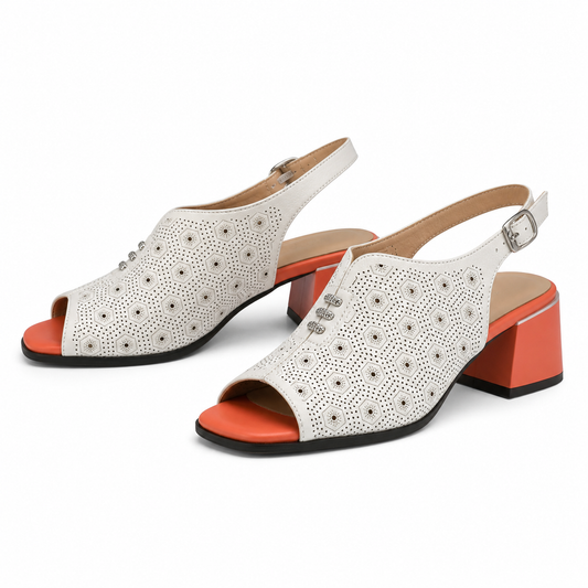 Sandale Elegante Damă Karisma 60021C 52-N Off White/orange - Piele Naturală