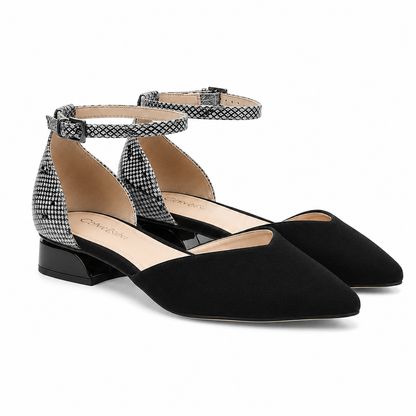 Sandale Elegante Damă Karisma 80006B 01-I Negru Velur/croco - Piele Naturală Întoarsă + Piele Naturală