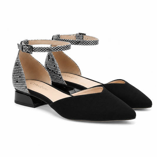 Sandale Elegante Damă Karisma 80006B 01-I Negru Velur/croco - Piele Naturală Întoarsă + Piele Naturală